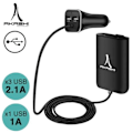 Miniatyrbillede 2 af 4: Biloplader - Akashi - Udvidelig HUB - 7.3A - 4 USB-porte - Sort Svart