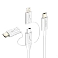 Miniatyrbillede 1 af 5: USB-C 3-i-1 til USB-C Micro-USB Lightning Økologisk 1m Akashi Hvid Vit