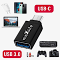 Miniatyrbild 4 av 6: Maxlife Ultrakompakt USB-A hona till USB-C hane-adapter Svart
