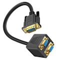 Miniatyrbillede 2 af 5: LinQ Compact Robust VGA han til dobbelt VGA hun videoadapter sort