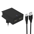 Pikkukuva 1 / 4: Kaksois-USB-latauslaite - Swissten - Slim-sarja - 3A - USB-C-kaapeli 1.2m - Älykäs IC Svart