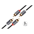 Pikkukuva 2 / 2: Audiojohto 2 RCA -> 2 RCA Kaksinkertainen suojakuori, kullattu liitin, 3m musta