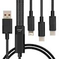 Miniatyrbillede 1 af 5: USB til Lightning + 2 USB-C kabel - LINQ - 60W hurtig opladning - Længde 1,2m - Sort Svart