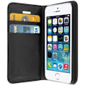 Miniatyrbillede 1 af 4: iPhone 5/5S/SE etui - Ægte læder - Sort - Støttefunktion - Kortpladser - Hårdt cover Svart