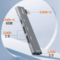 Miniatyrbillede 3 af 6: 4 i 1 USB C Hub med 60 W USB C opladning og 3 USB 3.0 og 2.0 porte LinQ Silver