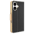 Miniatyrbild 2 av 6: iPhone 16 Fodral Plånbok Saffiano Läder Fancy Svart / Guld Svart