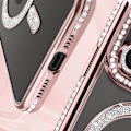 Pikkukuva 4 / 6: Diamond Case iPhone 15 Prolle - AVIZAR - Strassikivi Contour - Samppanjan vaaleanpunainen - MagSafe Rosa