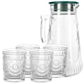 Pikkukuva 1 / 5: Cheffinger karahvi ja lasit - Vintage-tyyliset teksturoidut - Liljakukkakuosi - Läpinäkyvä Transparent
