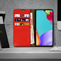 Miniatyrbillede 3 af 4: Etui til Samsung Galaxy A41 - AVIZAR - Ægte læder Folio - Rød - Kortholder og videosupport Röd
