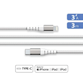 Pikkukuva 4 / 4: Lataus- ja synkronointikaapeli - Force Power - USB C/Lightning - 3m - 3A - Valkoinen Vit