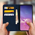Miniatyrbild 3 av 4: Husfolio plånbok - AVIZAR - Samsung Galaxy S10e - Silikongel - Fullständigt skydd - Videostöd Midnattsblå