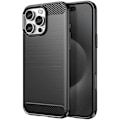 Miniatyrbild 1 av 5: Fodral för iPhone 16 Pro Max - AVIZAR - Svart Borstad Carbon Design - Stötsäker - Smal profil Svart