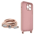Miniatyrbild 2 av 5: iPhone 13 Pro Max Halvstyvt sladdfodral med halsrem 80cm rosa Rosa