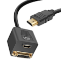 Miniatyrbillede 1 af 5: LinQ Compact HDMI han til DVI-D hun og HDMI hun adapter sort