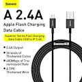 Miniatyrbillede 2 af 6: BASEUS 1m hurtigoplade data kabel 2.4A kompatibel med iPhone, sort