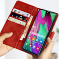 Pikkukuva 4 / 4: Samsung Galaxy A40 - MERKKI - Krokotiiliefekti - Punainen - Lompakko - Videotuki Röd