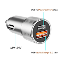 Pikkukuva 3 / 5: Bwoo Hopea 38W USB-C + USB Nopea Lataus LED:llä Kompakti Tupakansytytin Laturi