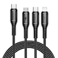 Miniatyrbild 1 av 5: Cabel 3 i 1 USB-C, Micro USB och Lightning Snabbladdning 60W 1m wiwu Svart