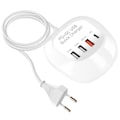 Miniatyrbillede 2 af 5: Mini multiport ladestation 3 USB + USB-C kompakt kabel 1m LinQ hvid Vit
