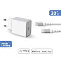Miniatyrbillede 4 af 4: 20W Power Delivery hjemmeoplader + USB C/Lightning forstærket kabel Livstidsgaranti Hvid 100 % genbrugsplast Force Power Lite