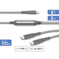 Miniatyrbillede 1 af 4: Ultra-forstærket USB C/USB C + USB C Duo-kabel 2m 100W Grå - Force Power Livstidsgaranti
