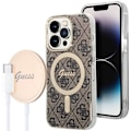 Pikkukuva 2 / 5: MagSafe Pack iPhone 14 Pro Max Pattern -kotelolle ja MagSafe Charger Guess Goldille Gul