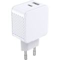 Miniatyrbillede 1 af 2: Dobbelt hjemmeoplader USB A+C PD 32W (12+20W) Strømforsyning Hvid - 100 % genanvendt plastik Bigben