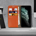 Miniatyrbild 3 av 4: Foliofodral - AVIZAR - iPhone 11 Pro Max - Äkta läder - Videostöd - Kortfack Kamel