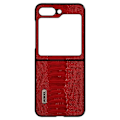 Pikkukuva 1 / 5: Suojakuori Samsung Galaxy Z Flip 5 -puhelimelle - ABEEL - Hybridi aito nahka - Red Abeel -käärmekuvio Röd