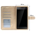 Miniatyrbild 3 av 4: Universellt Smartphone Etui - AVIZAR - Guld Plånbokställ - Ekologisk Läder - Skrivbordsstöd - Inbyggd Spegel gyllene