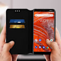 Miniatyrbild 3 av 4: Housse - AVIZAR - Nokia 3.1 Plus - Foliofodral - Ekologisk läder - Ställfunktion - Svart Svart