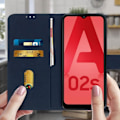 Pikkukuva 3 / 4: Kotelo Samsung Galaxy A02s - Chersterfield - Sininen - Puolijäykkä - Magneettinen - Videotuki Blå