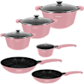 Pikkukuva 1 / 4: Keittiösetti 10 Kappaletta 3 Kattilaa/2 Paistinpannua/1 Kastrulli Soft-Touch Kahva Cheffinger Vaaleanpunainen