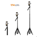 Miniatyrbild 6 av 6: Selfie Stativ för smartphones Dubbel LED Rotativ 360° wiwu Svart