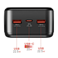 Miniatyrbillede 3 af 5: Batteri Ekstern 30000mAh med USB-C og 2 USB LED Skærm Kompakt Swissten Sort Svart