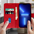 Miniatyrbild 3 av 4: Skal - Apple - iPhone 13 Pro - Rött Foliofodral - Videostöd - Korthållare Röd