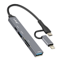 Miniatyrbillede 1 af 5: USB-C og Lightning OTG Hub 1x USB-C-port + 2x USB + SD / TF-kort LinQ Sort