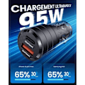 Pikkukuva 3 / 6: Erittäin nopea autolaturi 95W USB-C PD 65W+USB-A QC 30W Usamsin ylijännitesuojalla läpinäkyvä musta Svart