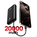 Miniatyrbild 3 av 5: Externbatteri 20000mAh med integrerade USB-C- och Lightning-kablar LED-skärm Swissten Svart Svart