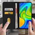 Pikkukuva 3 / 4: Kotelo - AVIZAR - Xiaomi Redmi Note 9 - Täyskotelo - Korttipidike - Videotuki - Musta Svart