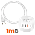 Miniatyrbillede 5 af 5: Mini multiport ladestation 3 USB + USB-C kompakt kabel 1m LinQ hvid Vit