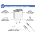 Miniatyrbillede 2 af 4: 20W Power Delivery hjemmeoplader + USB C/Lightning forstærket kabel Livstidsgaranti Hvid 100 % genbrugsplast Force Power Lite