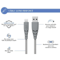 Pikkukuva 2 / 3: Ultravahvistettu USB A/Lightning -kaapeli 1,2 m 2,4 A Elinikäinen takuu Harmaa - 100 % kierrätettyä muovia Force Power