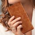 Miniatyrbillede 3 af 6: Etui til Samsung S24 Ultra Wallet Flip Video Support Camel kastanj