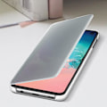 Pikkukuva 4 / 4: Galaxy S10e Case Clear View Tactile Cover läpikuultava läppä Alkuperäinen valkoinen