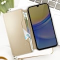 Pikkukuva 4 / 6: AVIZAR Suojakuori Samsung Galaxy A15 5G:lle - kaksitaskuinen ja kultainen jalustatoiminto Gul