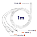 Miniatyrbild 3 av 5: 3 i 1 USB-C, Micro USB och Lightning Snabbladdningskabel 60W 1m wiwu Vit
