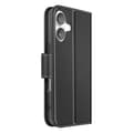 Premium Läder Plånboksfodral för iPhone 16 med Ställfunktion Svart Svart