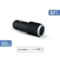 Miniatyrbillede 1 af 3: Biloplader - Force Power Lite - Dobbeltoplader 37W - USB C 25W - USB A 12W - Hurtigopladning Svart