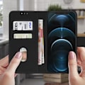 Miniatyrbillede 3 af 4: AVIZAR Beskyttelsesetui til Apple iPhone 12 Pro Max - Sort - Kortholder og standerfunktion Svart